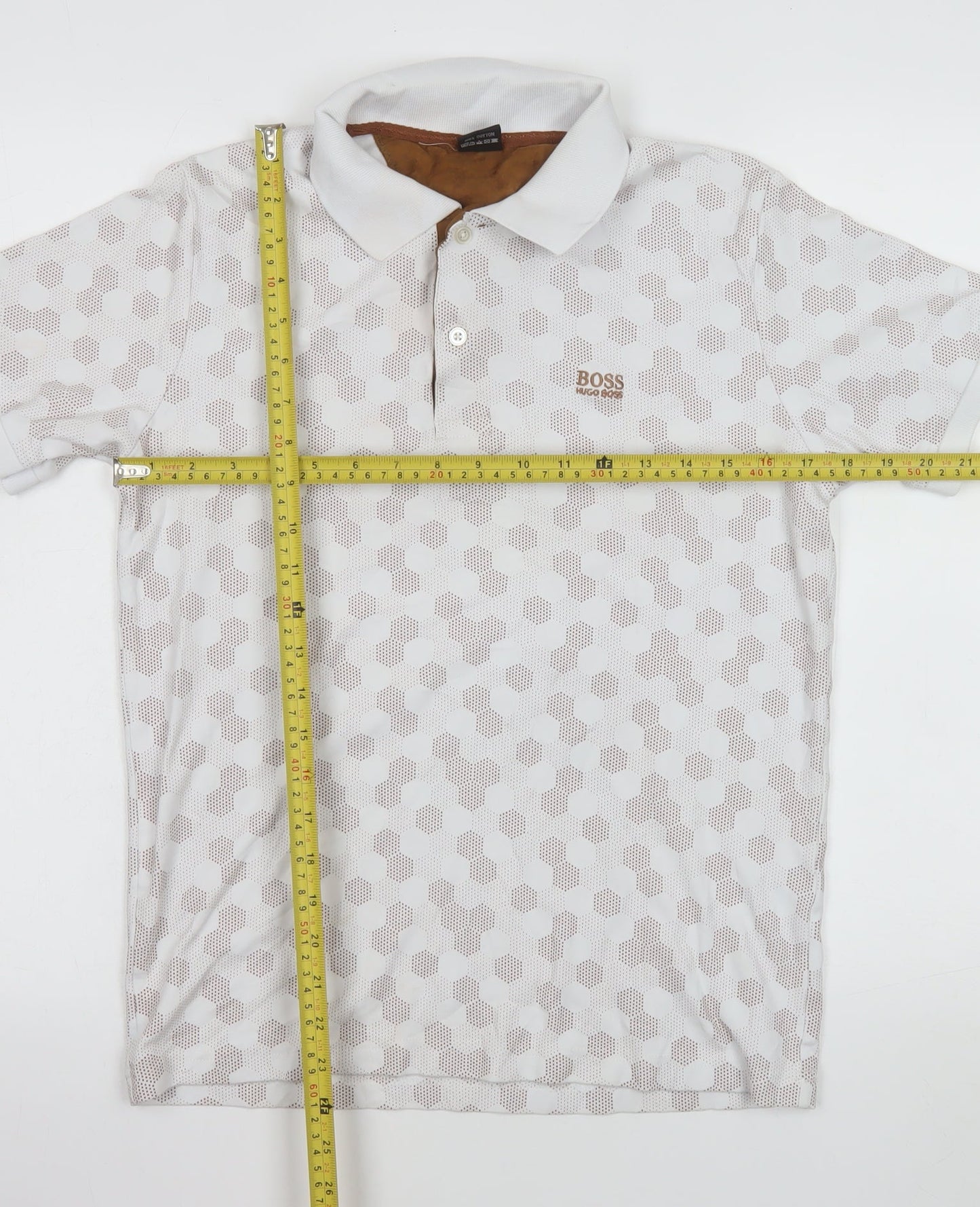 Hugo Boss Men's White Geometric Cotton Polo Shirt Size M