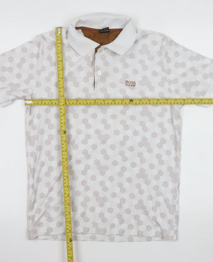 Hugo Boss Men's White Geometric Cotton Polo Shirt Size M