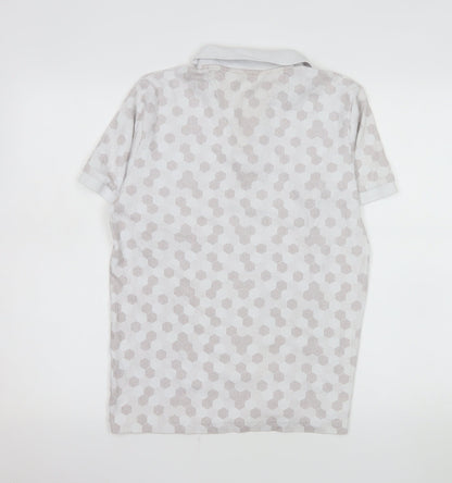 Hugo Boss Men's White Geometric Cotton Polo Shirt Size M