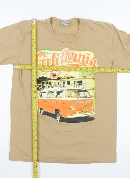 Spainzatime Men's Beige California Graphic Cotton T-Shirt M Retro Style