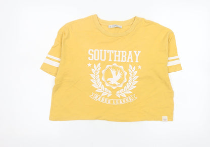 Pull&Bear Womens Yellow Cropped T-Shirt Size 10 Relaxed Fit