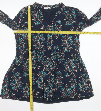 Nomads Womens Blue Floral V-Neck Long Sleeve Tunic Blouse Size 12
