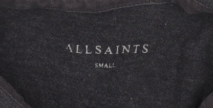 AllSaints Men's Black Slim Fit Short Sleeve Cotton Polo Shirt Size S