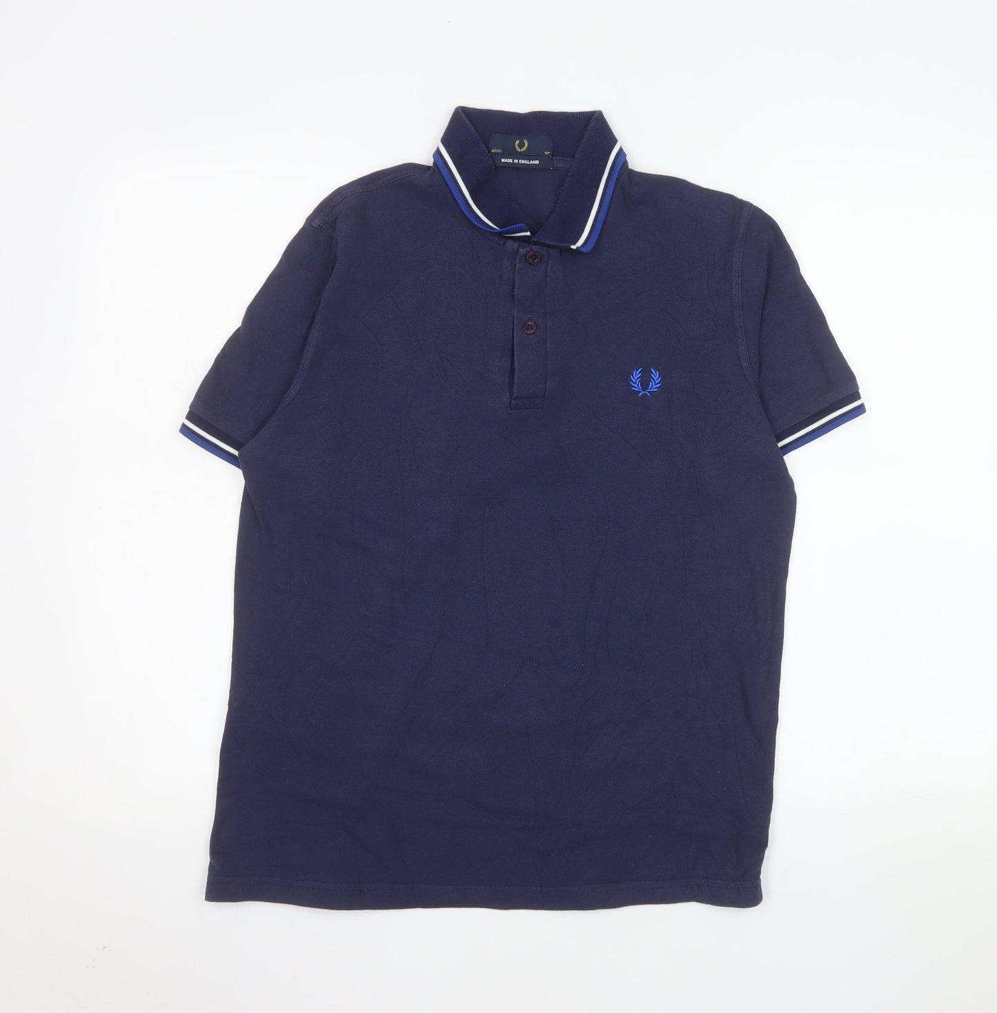 Fred Perry Men's Blue Cotton Polo Shirt Size L 40in Made in England