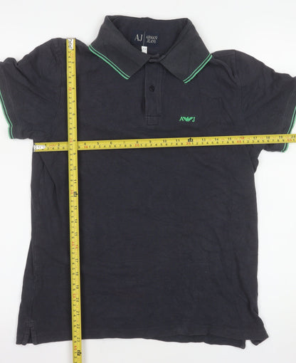 Armani Jeans Men's Black Collared Short Sleeve Cotton Polo M