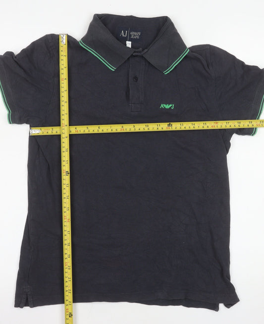 Armani Jeans Men's Black Collared Short Sleeve Cotton Polo M