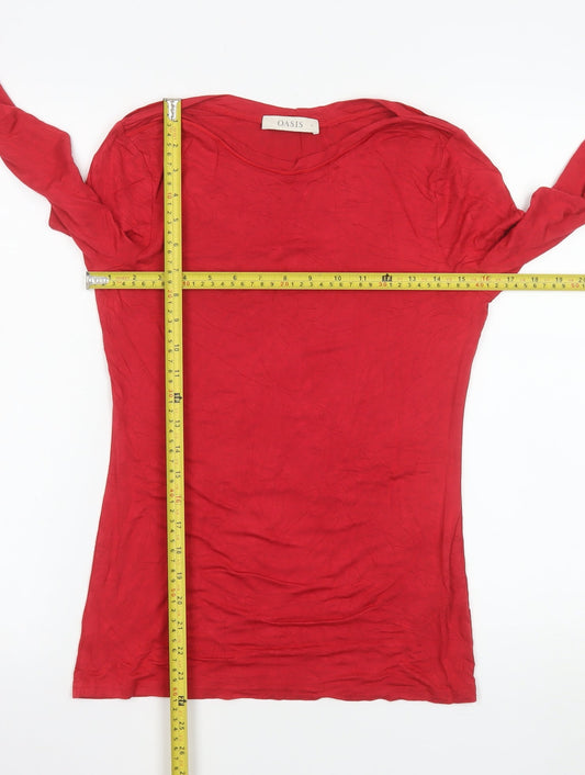 Oasis Women Red Long Sleeve Basic Viscose Stretch T-Shirt Size S