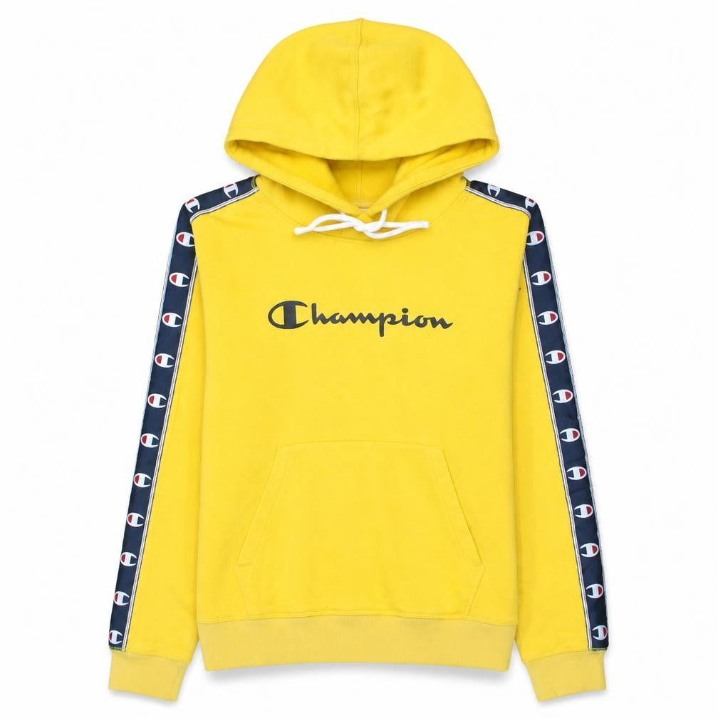 Champion Womens Yellow Pullover Hoodie Medium Logo Tape Casual