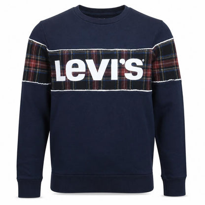 Levi's Men's Blue Plaid Logo Pullover Sweatshirt Size S