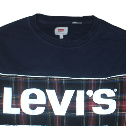 Levi's Men's Blue Plaid Logo Pullover Sweatshirt Size S