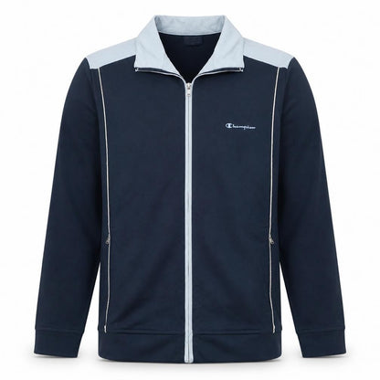 Front view of Champion Men's Blue Full Zip Sweatshirt L Lightweight Athletic