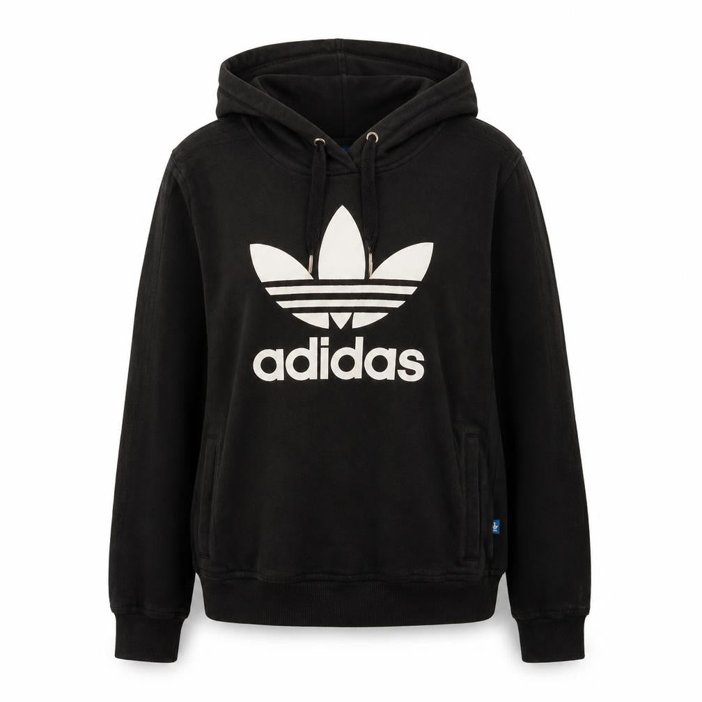 Front view of Adidas women’s black uk 10 pullover hoodie with logo print