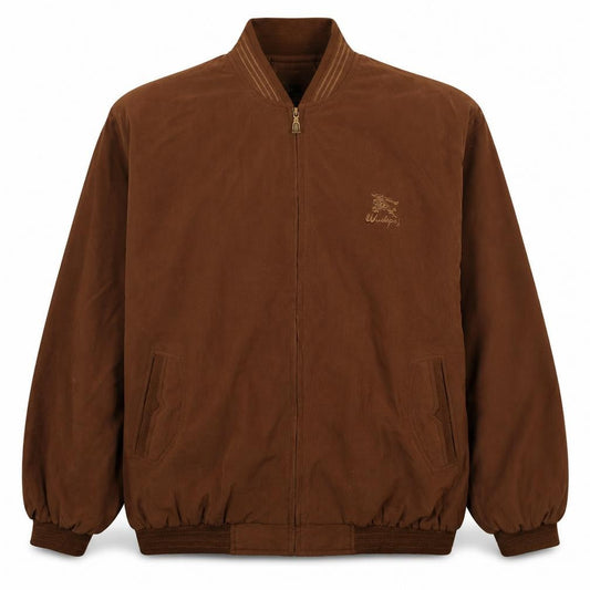 Front view of Wudipos Men's Brown XL Bomber Jacket Cotton Twill Zip Casual