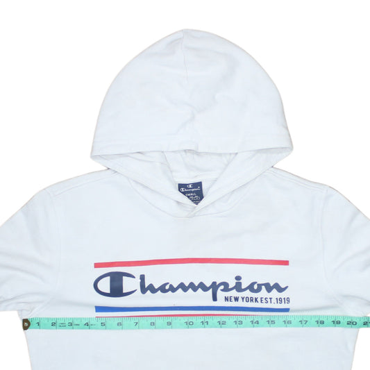Champion White Small Womens Hoodie Pullover Cotton Blend Logo Print