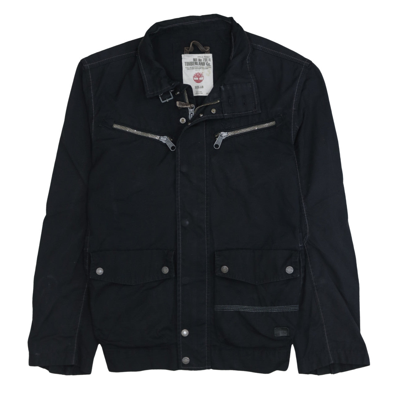 Timberland Men’s Black Biker Jacket L Canvas Full Zip Outdoor Style