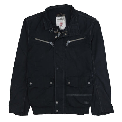 Timberland Men’s Black Biker Jacket L Canvas Full Zip Outdoor Style