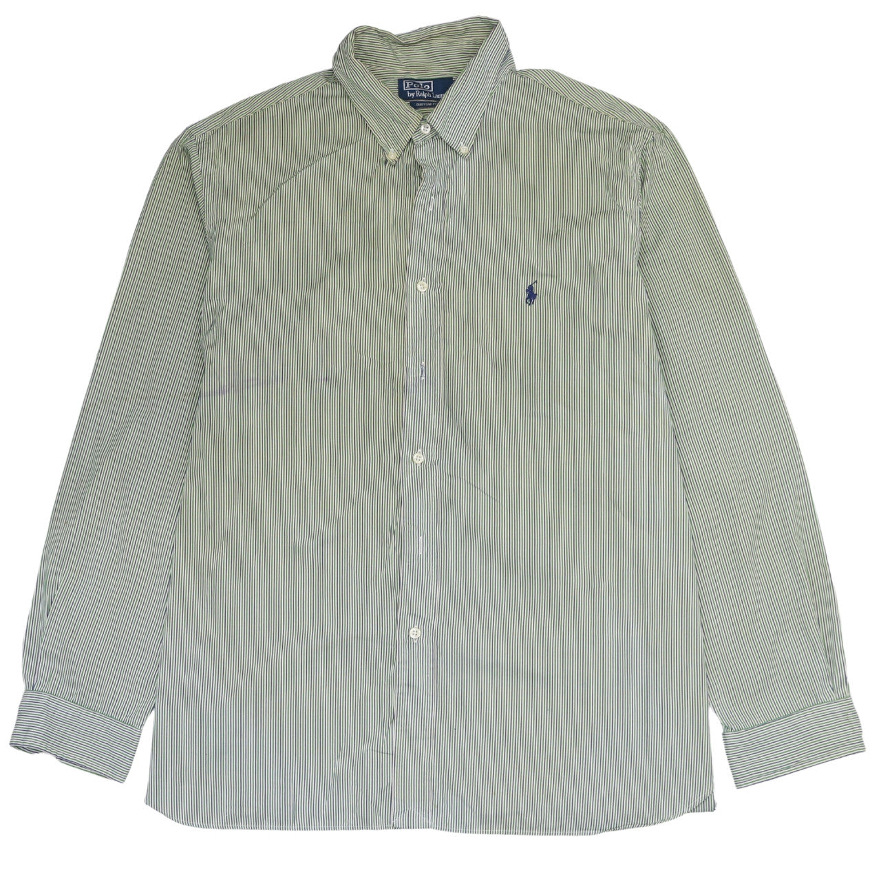 Ralph Lauren Men's Green Striped Slim Fit Button-Up Shirt 17.5/44