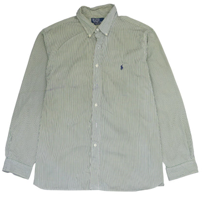 Ralph Lauren Men's Green Striped Slim Fit Button-Up Shirt 17.5/44