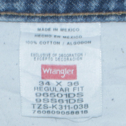 Wrangler Men's Blue Regular Fit Straight Leg Jeans 34x36