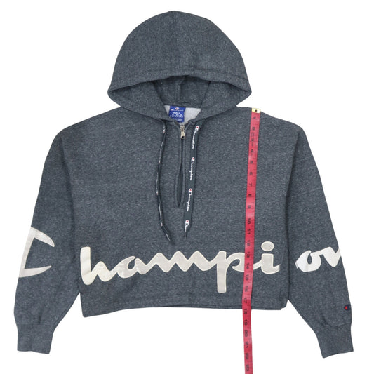 Champion Women’s Grey 1/4 Zip Hoodie Small Cotton Logo Print