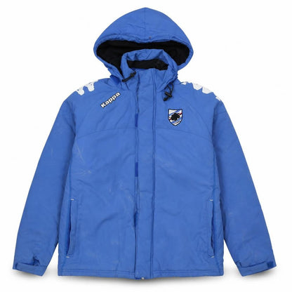 Front view of Kappa boys’ blue hooded puffer jacket 152cm winter football coat