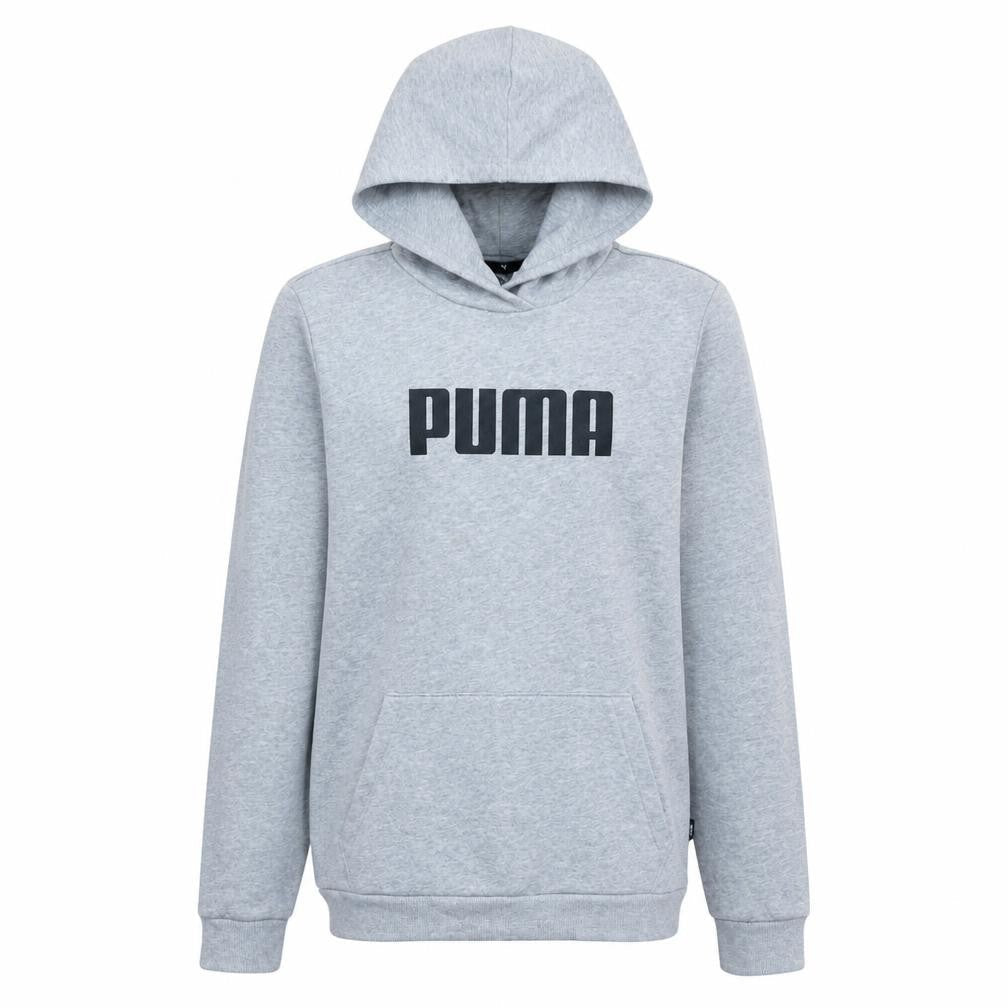 Front view of Puma boys’ grey pullover hoodie xl 15-16 years logo print cotton blend
