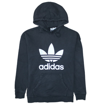 Adidas Womens Black Pullover Hoodie Size 10 Cotton Logo Casual