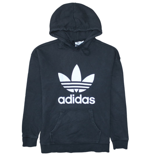 Adidas Womens Black Pullover Hoodie Size 10 Cotton Logo Casual