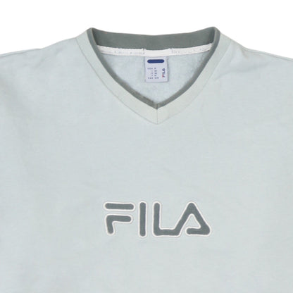 Fila Men's Grey V-Neck Pullover Sweatshirt M Classic Sportswear