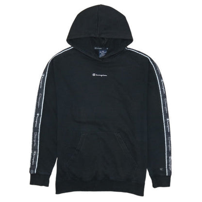 Champion Men's Black Small Pullover Hoodie with Logo Tape Detail