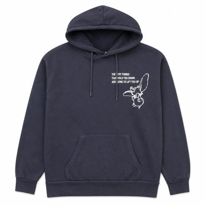 Front view of Disney Women’s Navy Dumbo Hoodie, size L, 14/16 Pullover Graphic