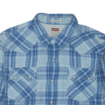 Levi's Men's Blue Plaid Slim Fit Long Sleeve Western Shirt XL