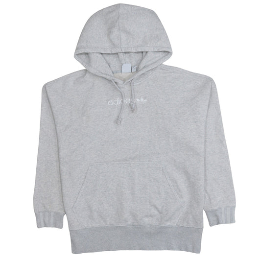 Adidas Women Grey Pullover Hoodie Small Logo Hooded Sweatshirt