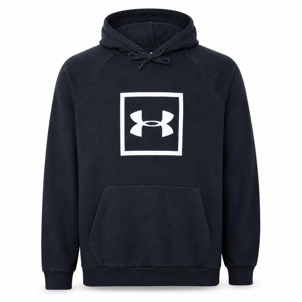 Front view of Under Armour Men's Black XL Pullover Hoodie Logo Fleece Sweatshirt