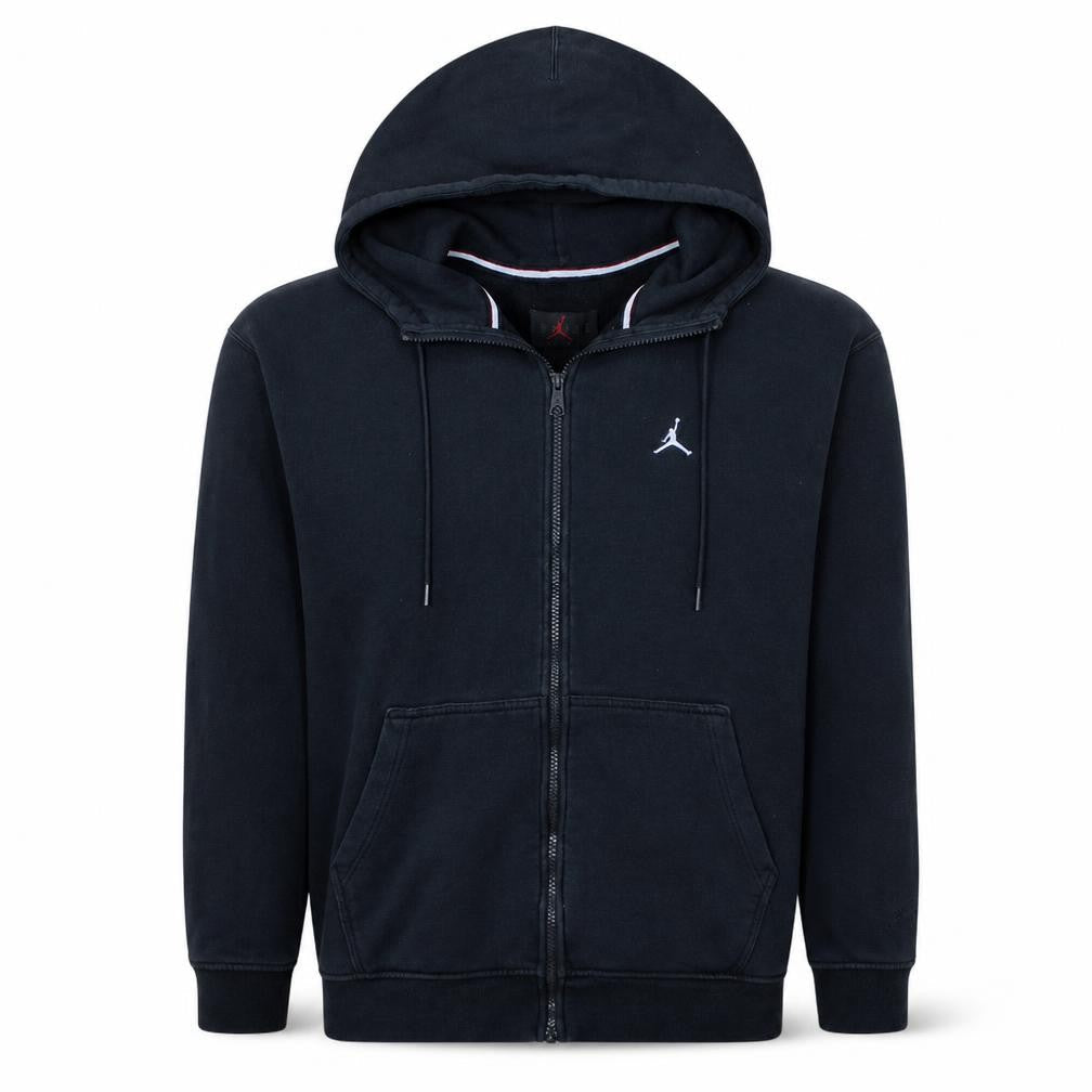 Front view of Jordan Men's Black Full Zip Hoodie in, size M, - Sports Fleece Sweatshirt
