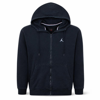 Front view of Jordan Men's Black Full Zip Hoodie in, size M, - Sports Fleece Sweatshirt