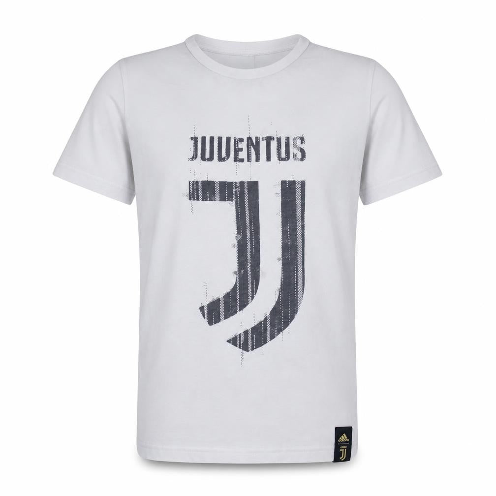 Front view of Adidas Men’s White Juventus Graphic T-Shirt, size M, Sports Fan Tee
