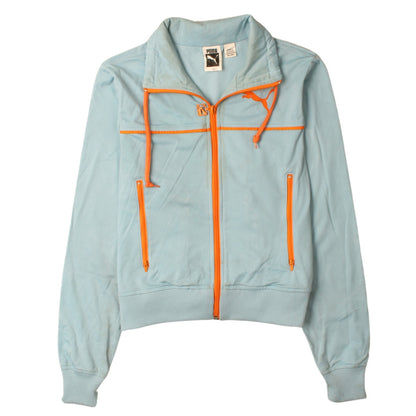Puma Women’s Blue Full Zip Hoodie XS Orange Trim Athletic Fit