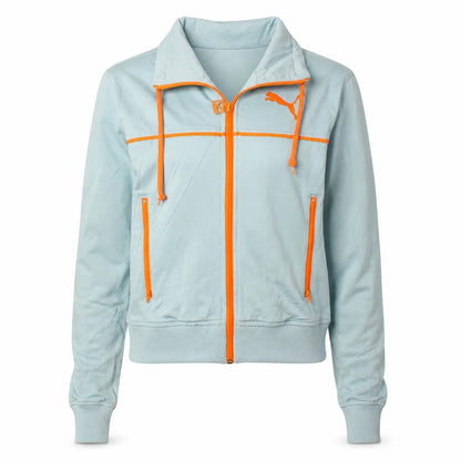 Front view of Puma Women’s Blue Full Zip Hoodie XS Orange Trim Athletic Fit