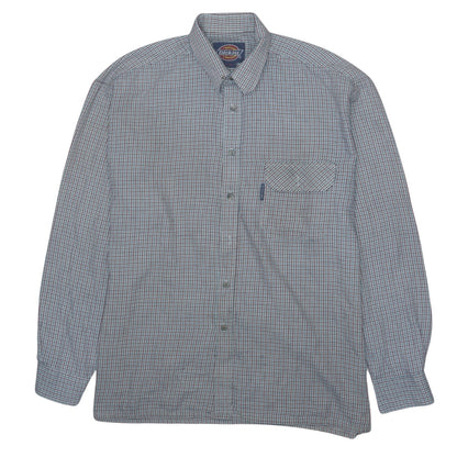 Dickies Men Blue Check Long Sleeve Cotton Button-Up Shirt M 15.5
