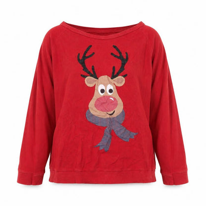 Next Women's Red Reindeer Christmas Long Sleeve T-Shirt UK 16