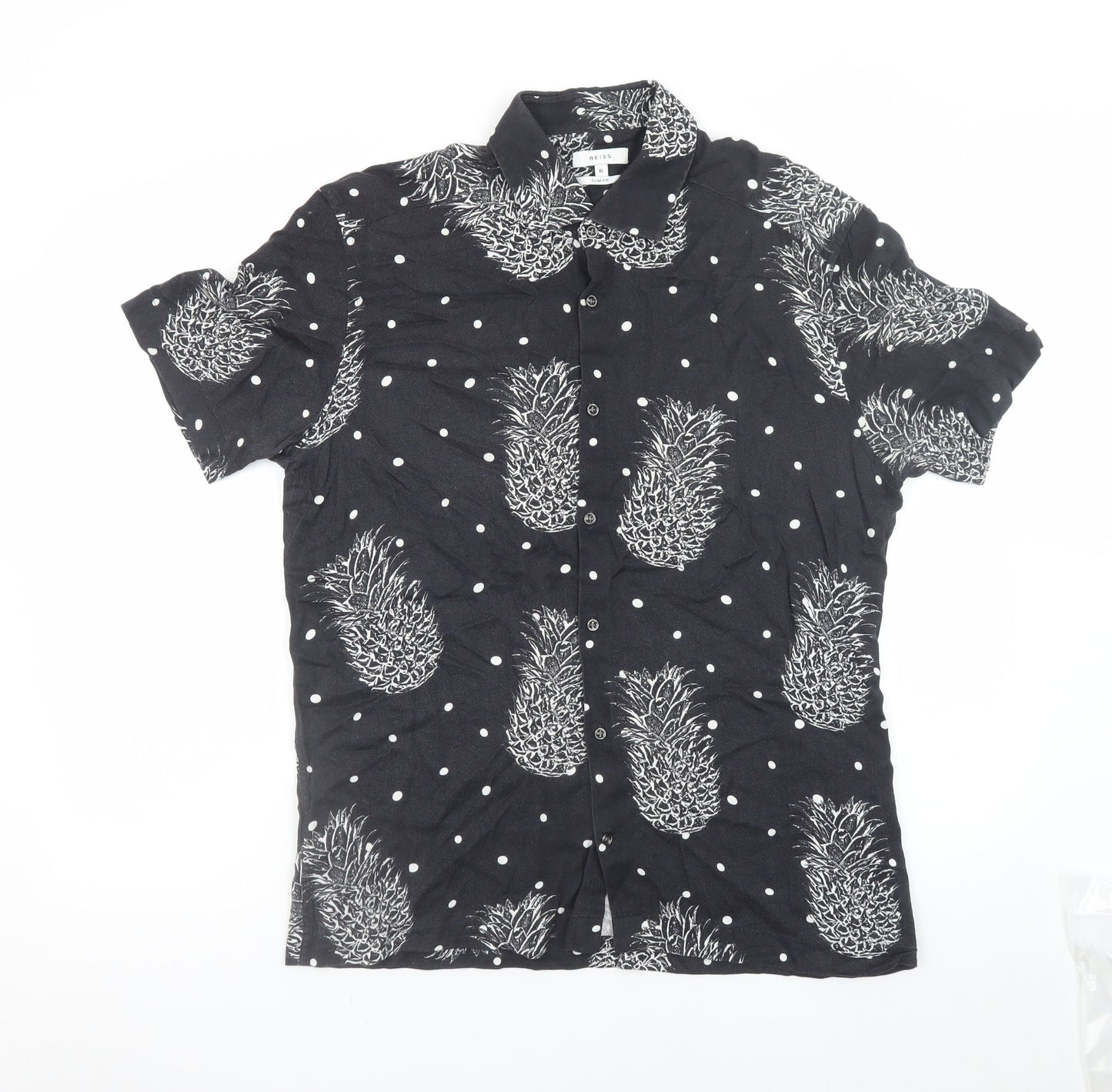 REISS Men's Black Slim Fit XL Pineapple Print Short Sleeve Shirt