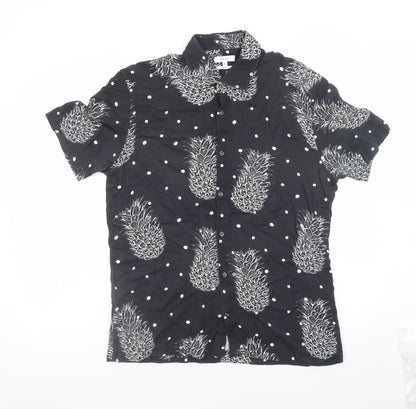 REISS Men's Black Slim Fit XL Pineapple Print Short Sleeve Shirt