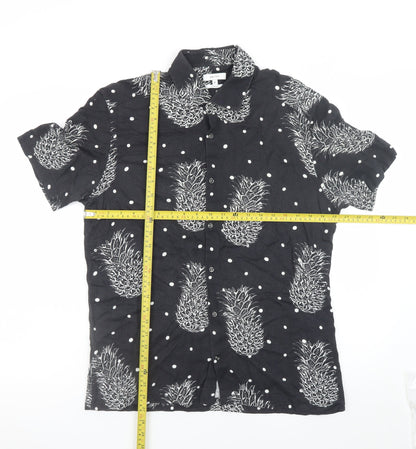 REISS Men's Black Slim Fit XL Pineapple Print Short Sleeve Shirt