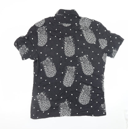 REISS Men's Black Slim Fit XL Pineapple Print Short Sleeve Shirt