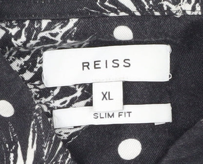 REISS Men's Black Slim Fit XL Pineapple Print Short Sleeve Shirt
