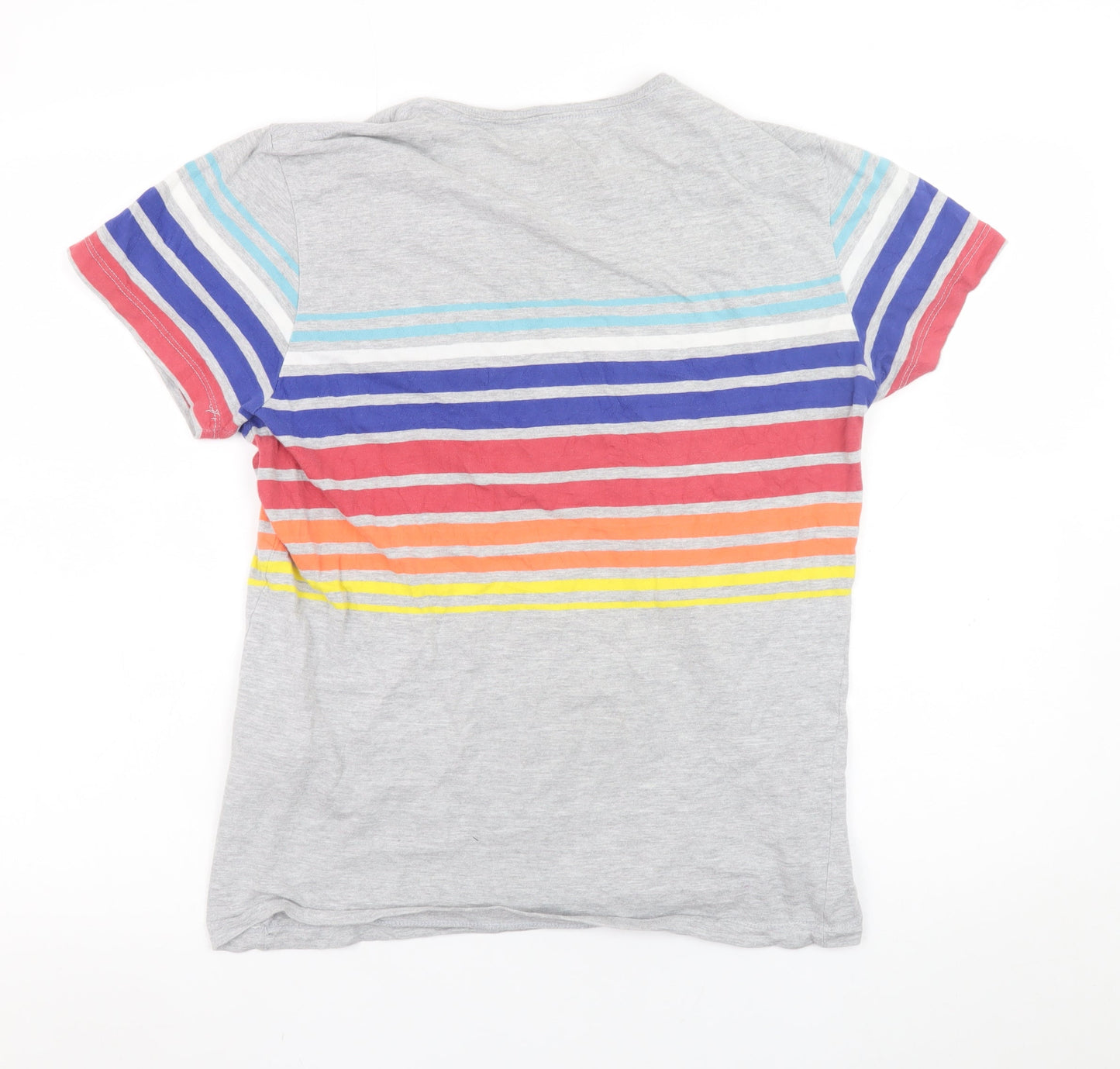 Blend Women's Grey Striped Cotton T-Shirt Size L Casual Summer Top