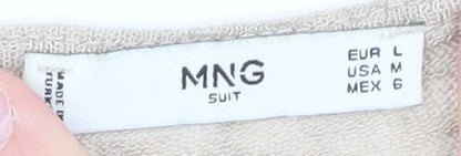 MNG Women’s Beige V-Neck Lace Trim Long Sleeve Knit Jumper Size 12