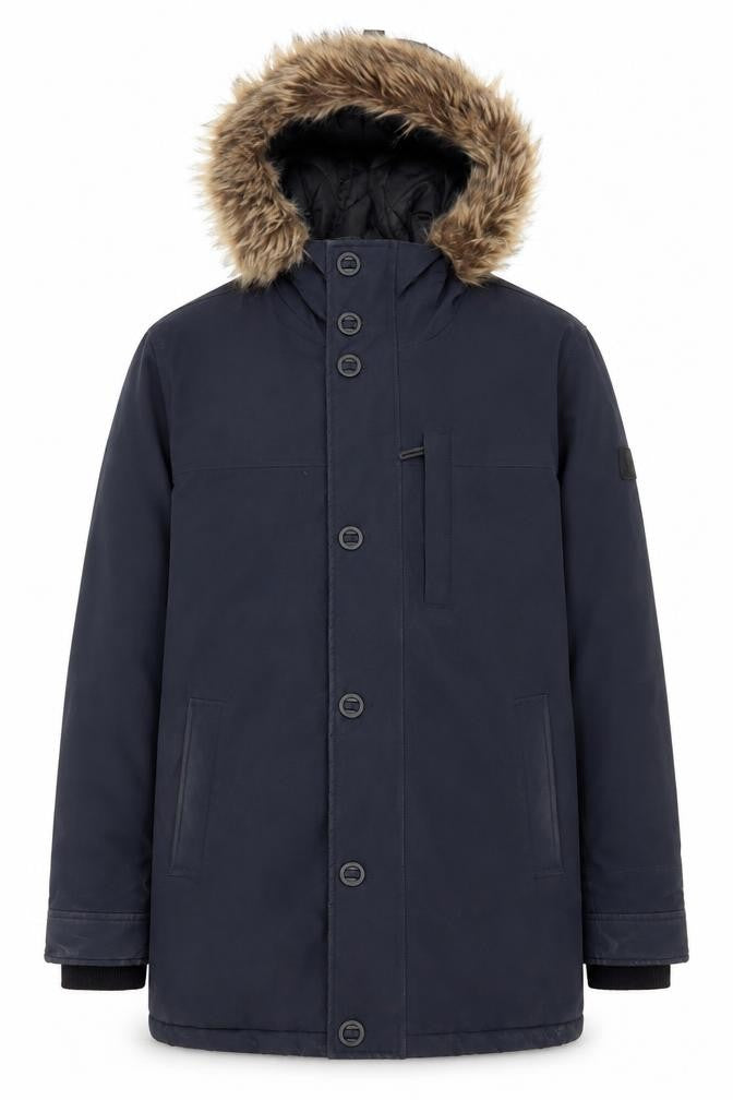 Mavi Men's Blue L Hooded Parka Coat Faux Fur Trim Waterproof