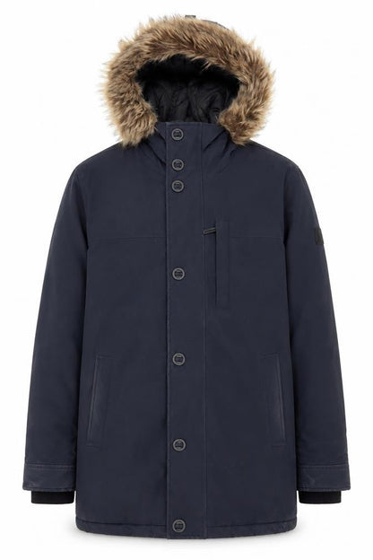 Mavi Men's Blue L Hooded Parka Coat Faux Fur Trim Waterproof